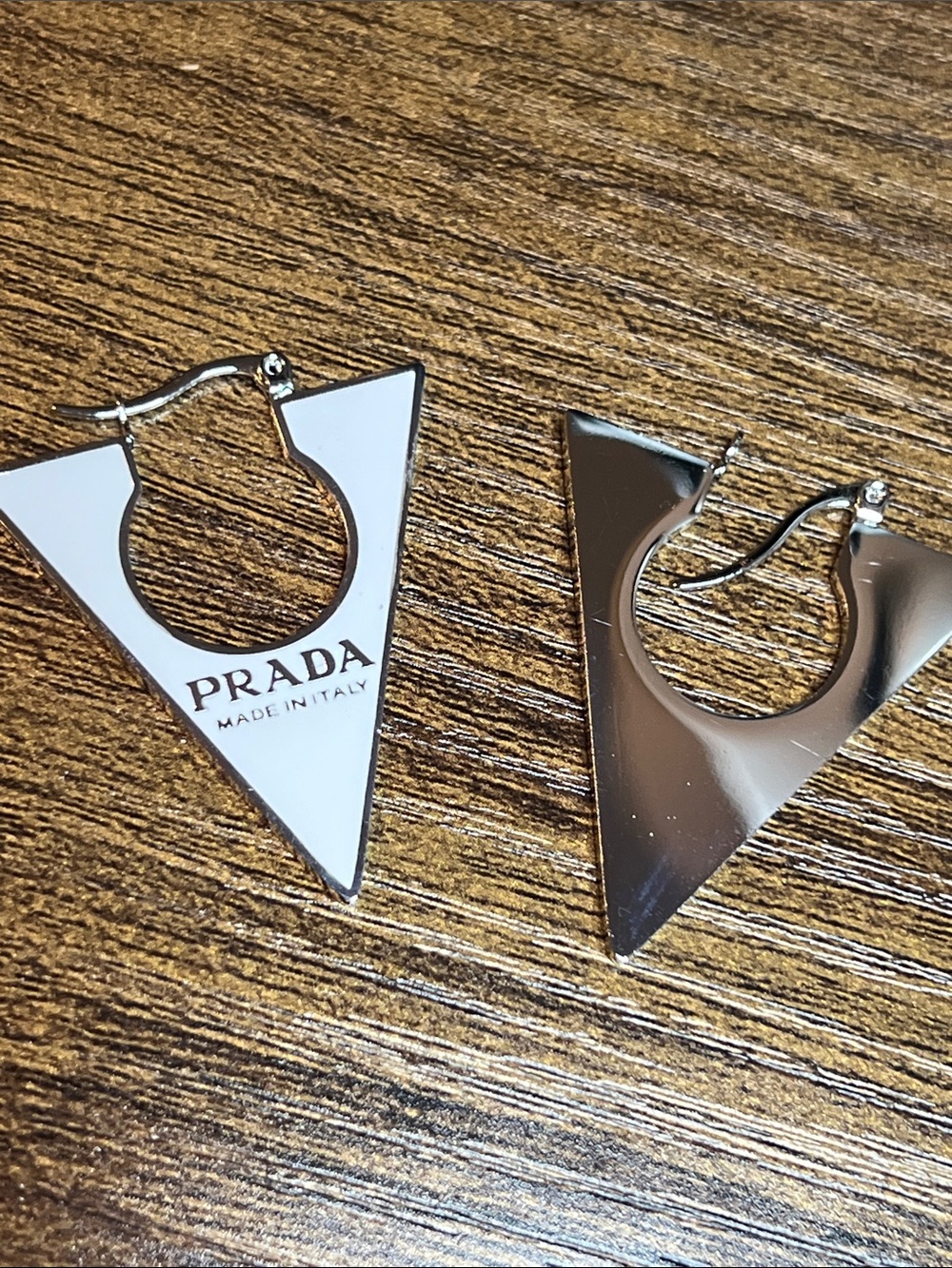 Up Cycled Triangle Silver Drop Earrings - Picture 3 of 5